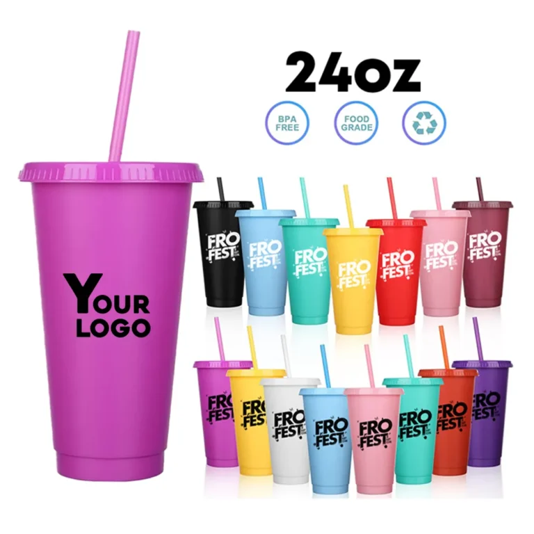 Colorful straw cup with custom logo