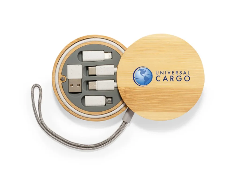 Portable Multi-Connector Charging Cable in Bamboo Case