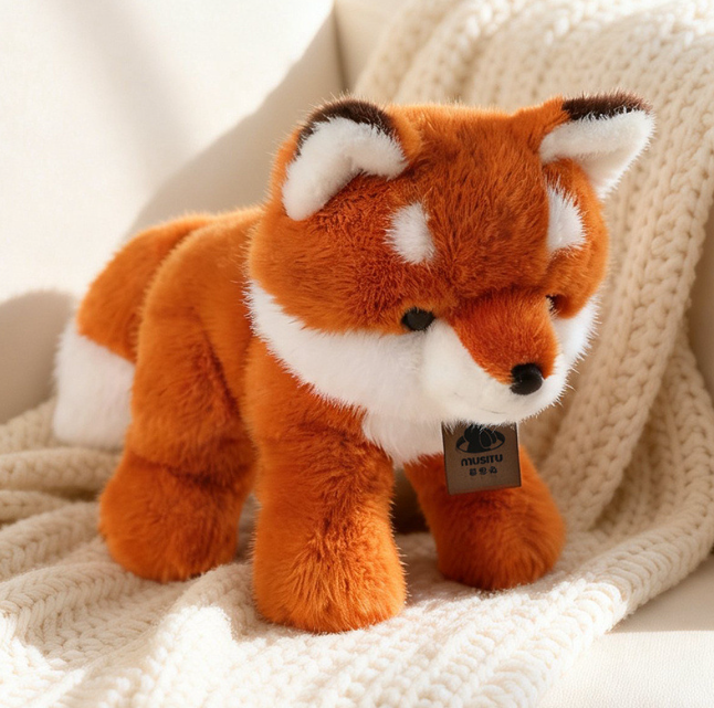 Custom fox mascot plush toy created for Rowley's branded merchandise