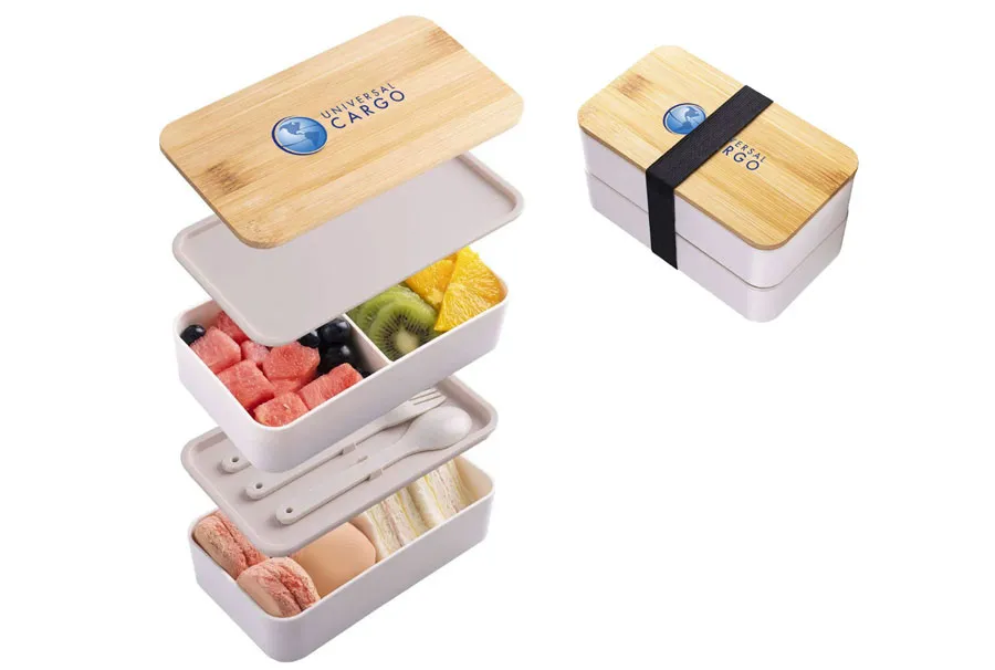 Custom Double-Layer Eco Lunch Box with Logo for Corporate Gifts