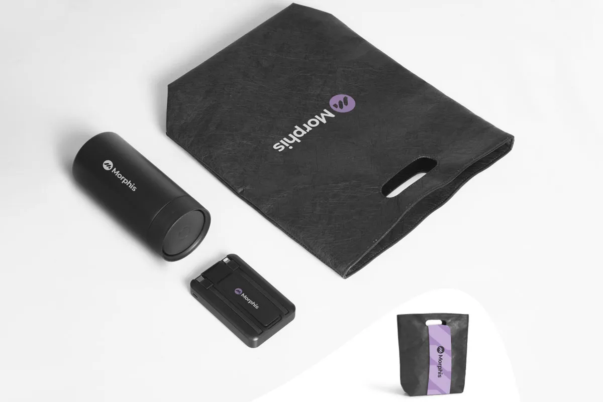 Custom conference gift set with bag drinkware and tech accessories