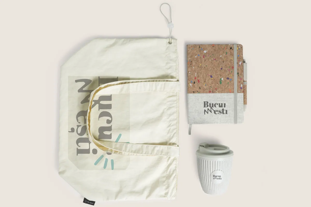 Sustainable conference gift set with tote notebook and reusable cup