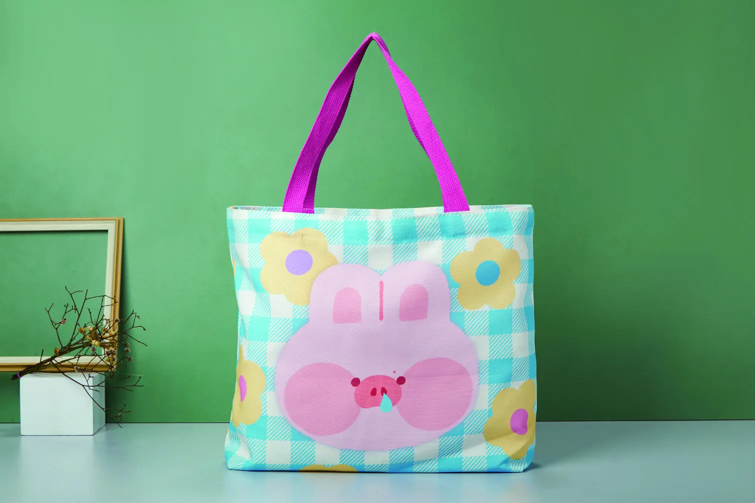 Colorful custom reusable tote bag with full-color printing
